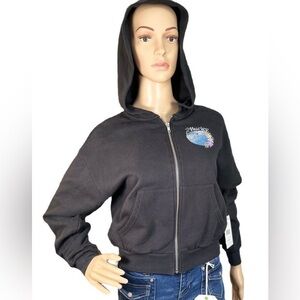 NEW HURLEY Juniors Crop Zip up Protect The Sea Hoodie Black extra small NWT